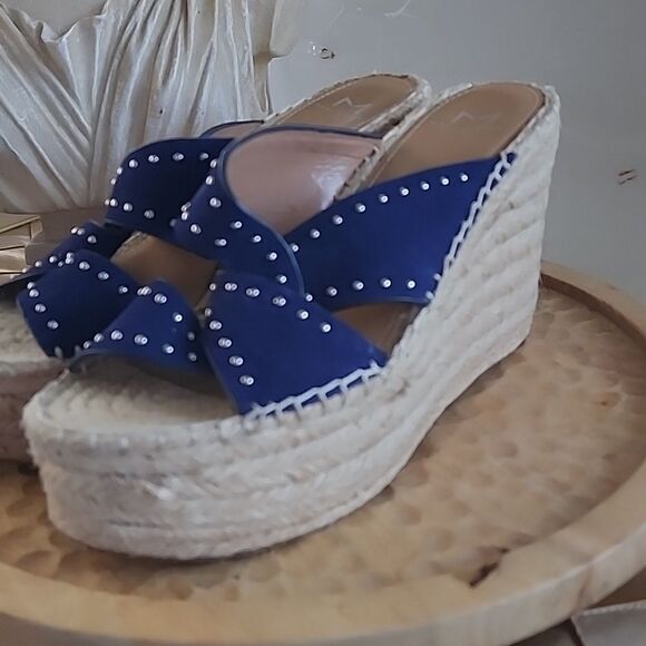 Mark Fisher Ltd Dark Navy 'Angelina' Blue Suede Espadrille Wedge 7.5 Silver Stud - Picture 5 of 10
